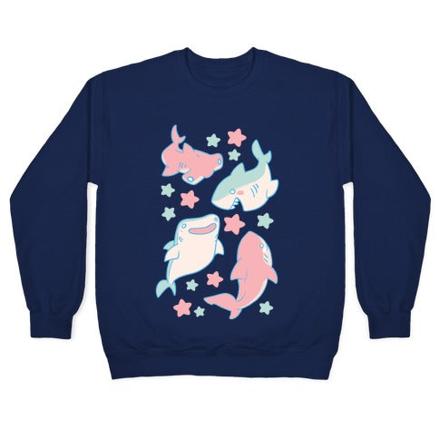 Happy Shark Pattern Crewneck Sweatshirt